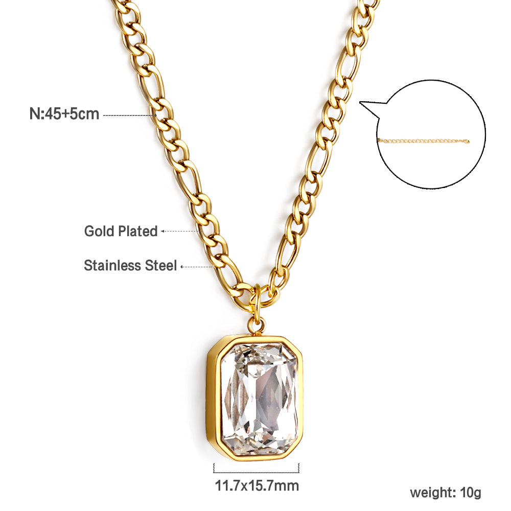 Rectangular Pendant with White Diamonds Necklace 45+5cm asonjewelry